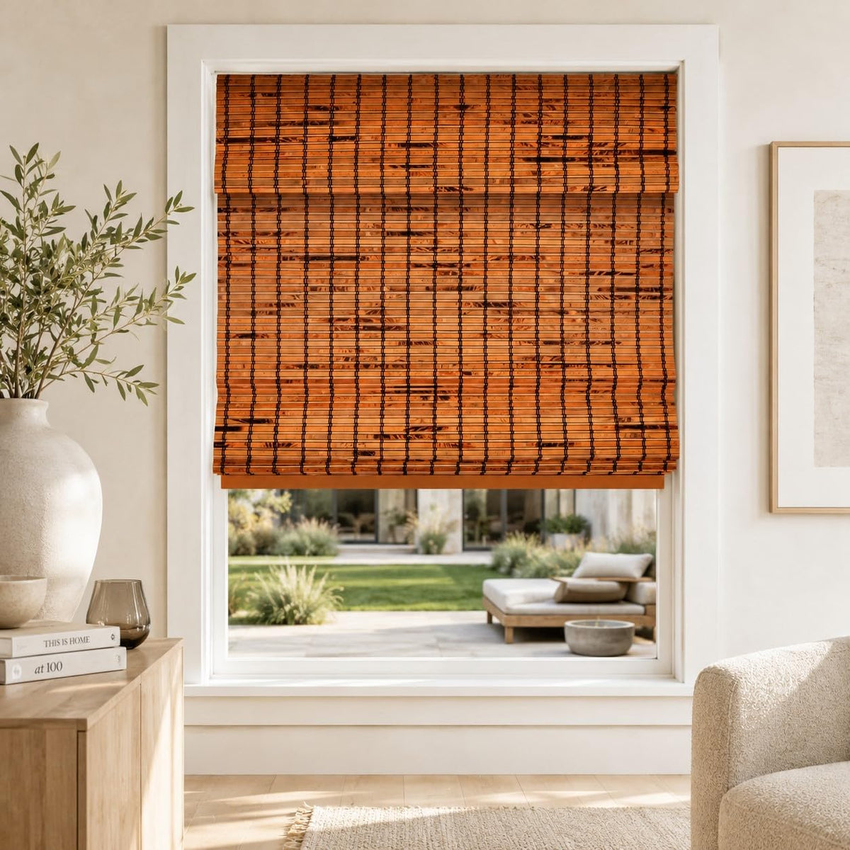 CHICOLOGY Cordless Bamboo Roman Shade, Light Filtering, Squirrel 36"x64"