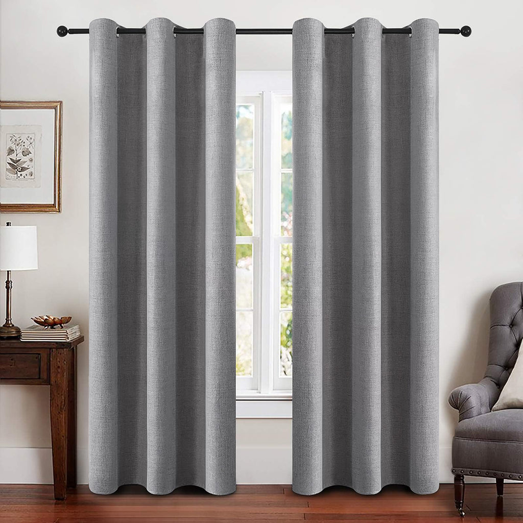 MIULEE 100% Blackout Linen Curtains for Bedroom 52x84 Inches Dusty Blue