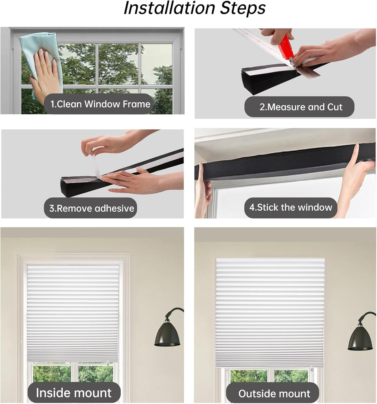 Changshade 6-Pack Temporary Light Filtering Paper Blinds for Window, Cut to Size Adhesive Paper Shades, Stick on Pleated Blinds,No Drill Easy Install,36" W x 72" H,White