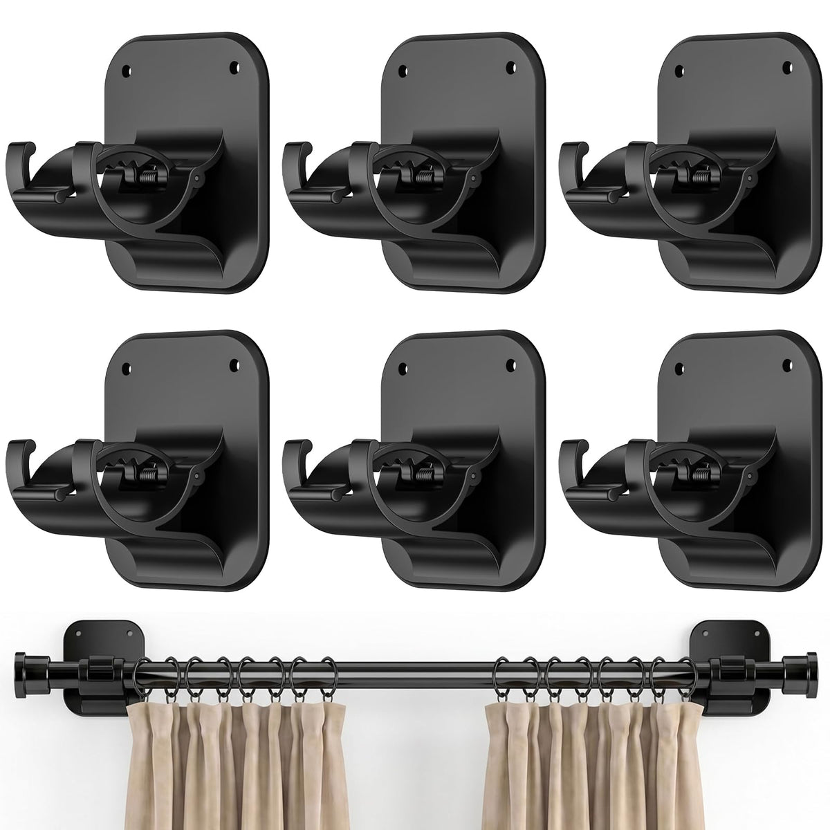 JHCJHC No Drill Curtain Rod Brackets-20LB,4 Pcs Adhesive Curtain Rod Holder