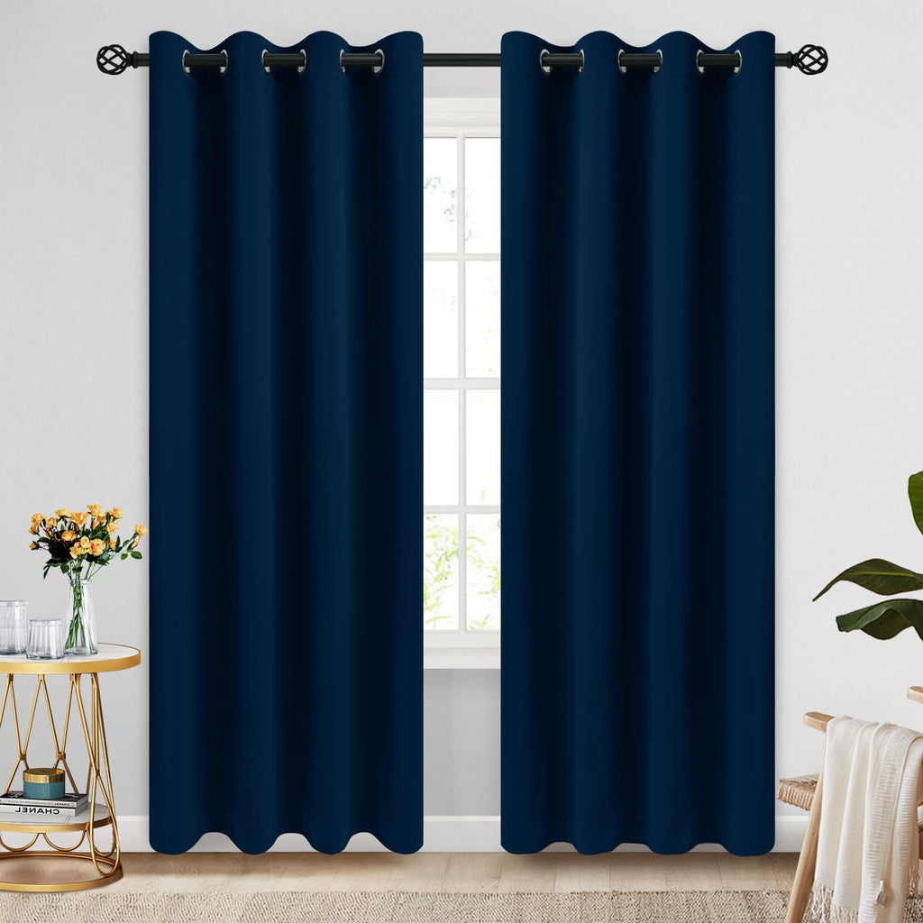 COSVIYA Grommet Blackout Room Darkening Navy Blue Curtains 84 inch Length