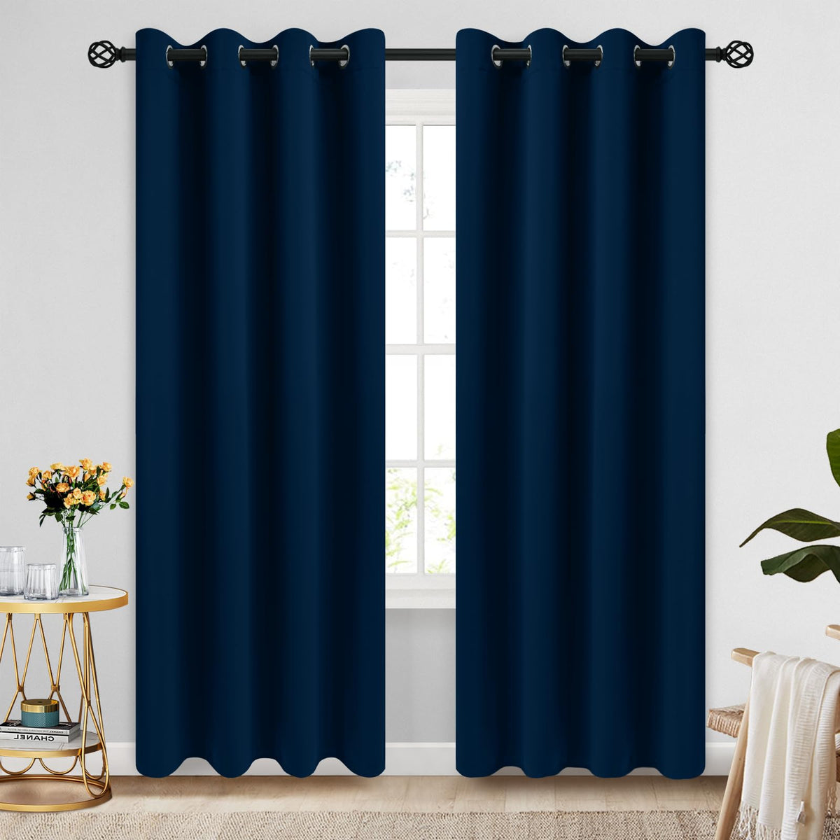 COSVIYA Grommet Blackout Room Darkening Navy Blue Curtains 84 inch Length