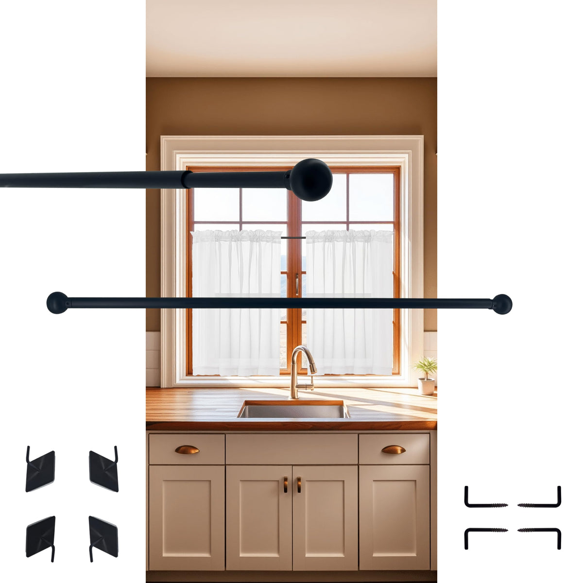 ARNORX 3/8" French Door Curtain Rod, 16-28" Adjustable, Brass Brushed