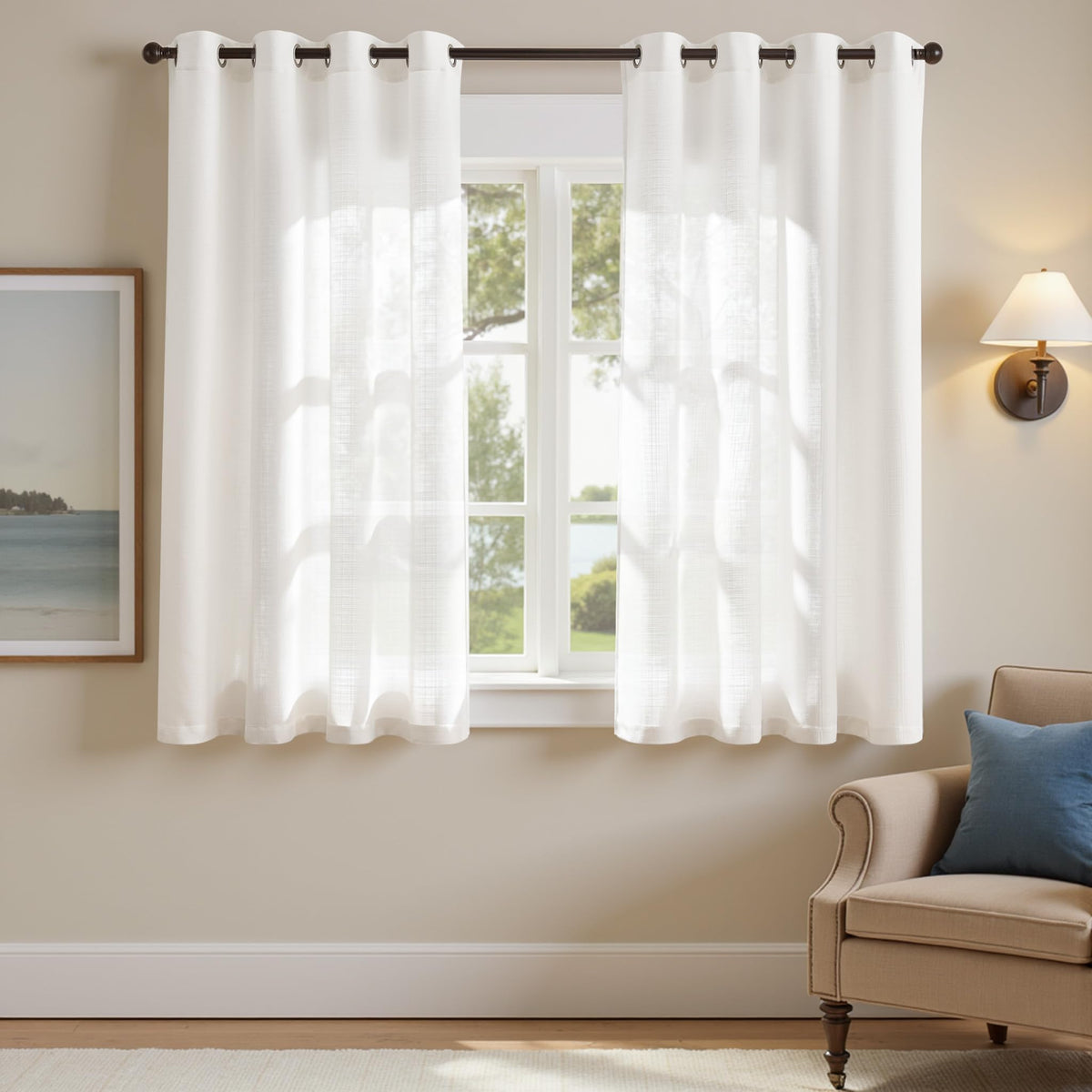 jinchan Grey Linen Textured Curtains 96 Inch Long 2 Panels for Living Room Grommet Top Light Filtering Window Drapes for Bedroom Heathered Gray