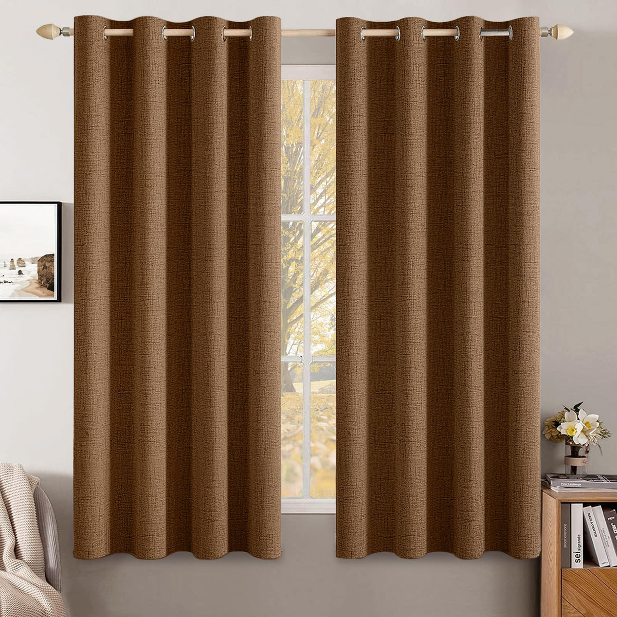 MIULEE 100% Blackout Linen Curtains for Bedroom 52x84 Inches Dusty Blue