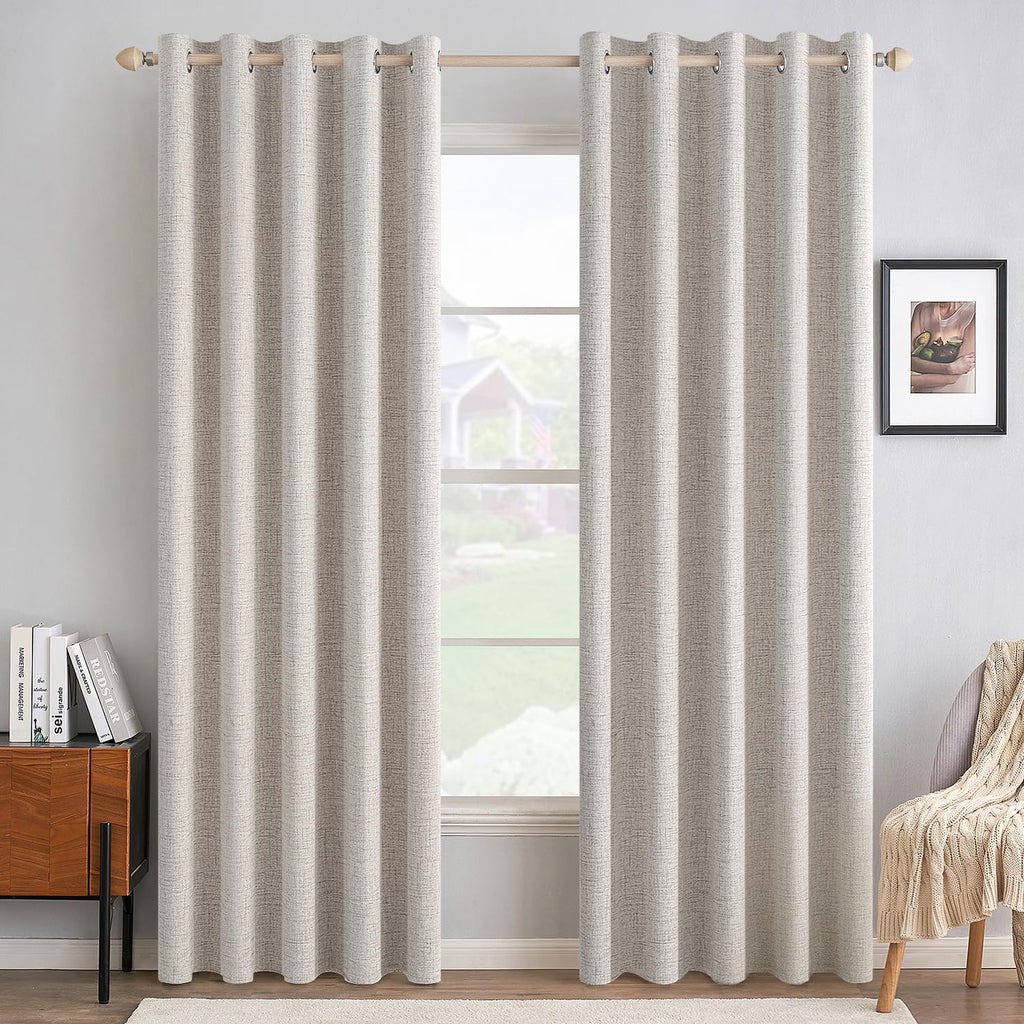MIULEE 100% Blackout Linen Curtains for Bedroom 52x84 Inches Dusty Blue
