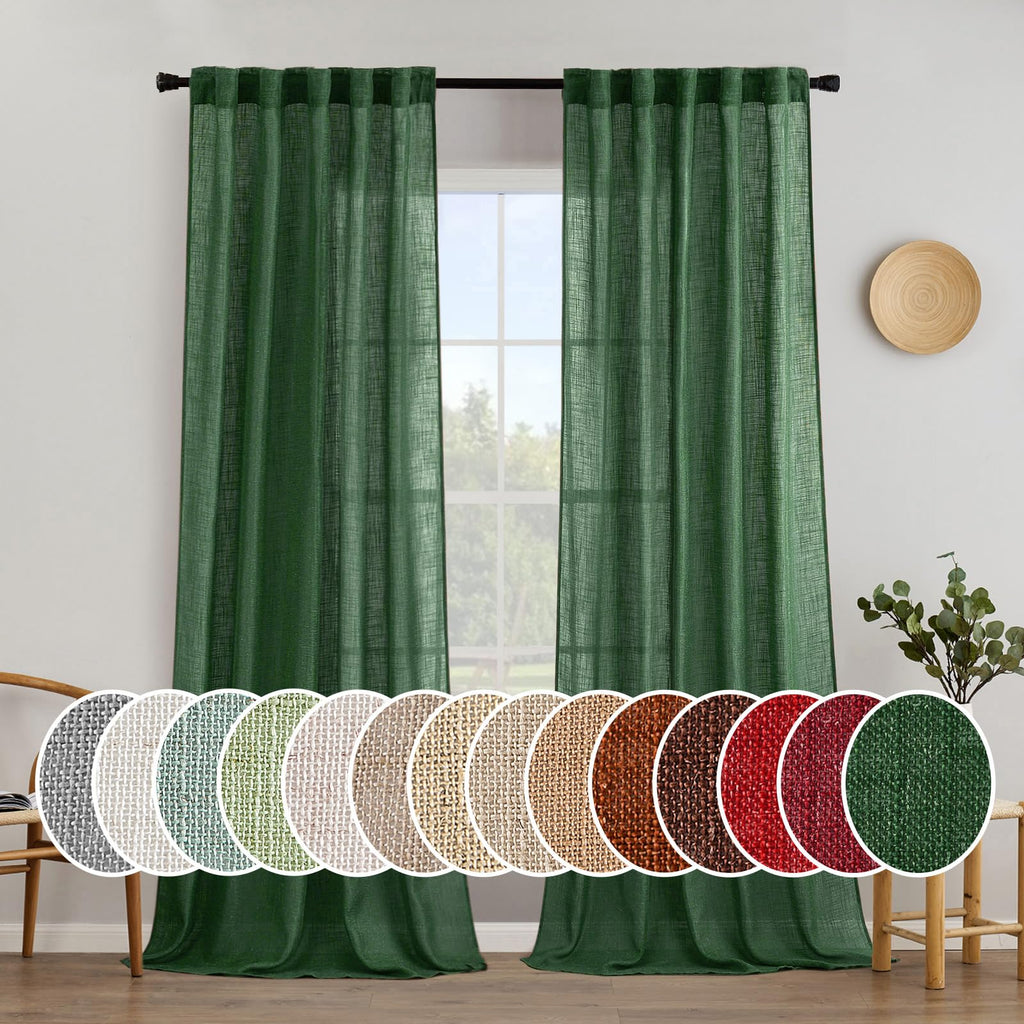 MIULEE Natural White Linen Curtains 52x96 Inch Long 2 Panels for Bedroom