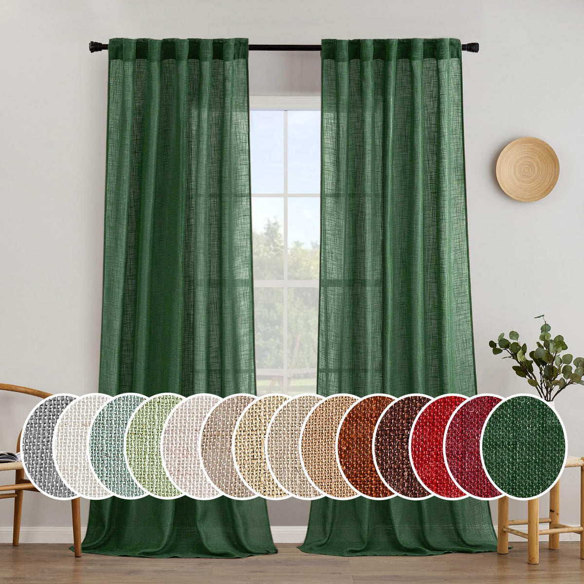 MIULEE Natural White Linen Curtains 52x96 Inch Long 2 Panels for Bedroom