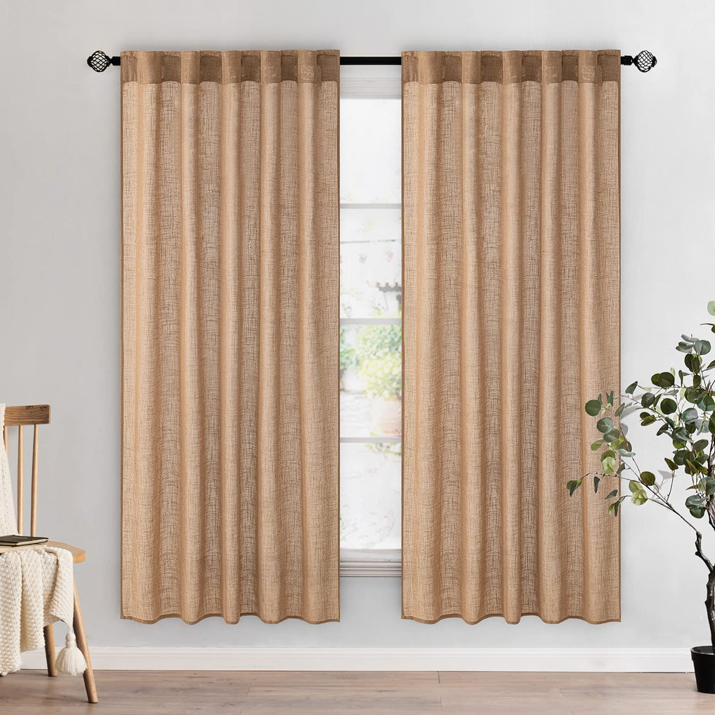 MIULEE Natural White Linen Curtains 52x96 Inch Long 2 Panels for Bedroom