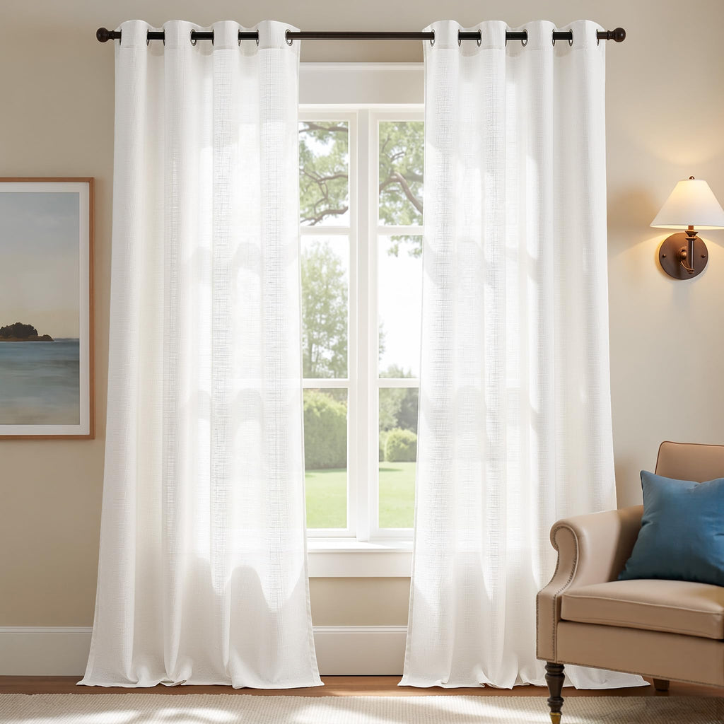 jinchan Grey Linen Textured Curtains 96 Inch Long 2 Panels for Living Room Grommet Top Light Filtering Window Drapes for Bedroom Heathered Gray
