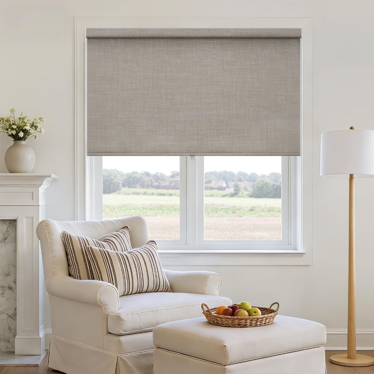 Blackout Roller Shades for Bedroom Window Cordless Free-Stop Blinds with Valance UV Protection 100% Black Out Linen Shades Blinds for Indoor Bathroom Windows Living Room Beige Oatmeal 34" W x 72" H