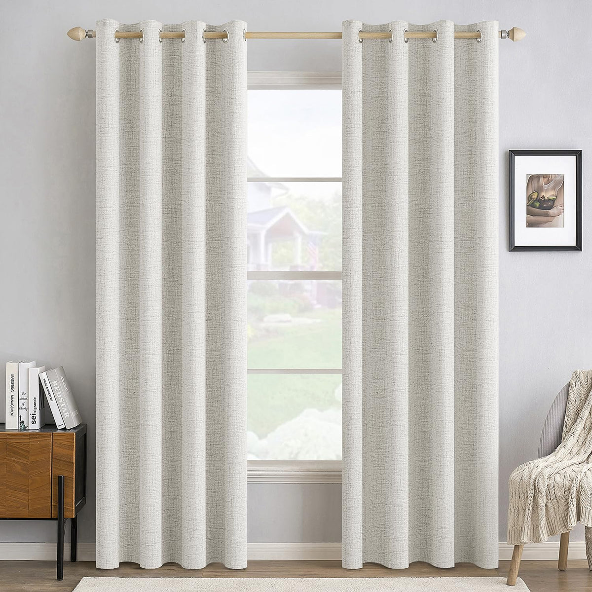 MIULEE 100% Blackout Linen Curtains for Bedroom 52x84 Inches Dusty Blue