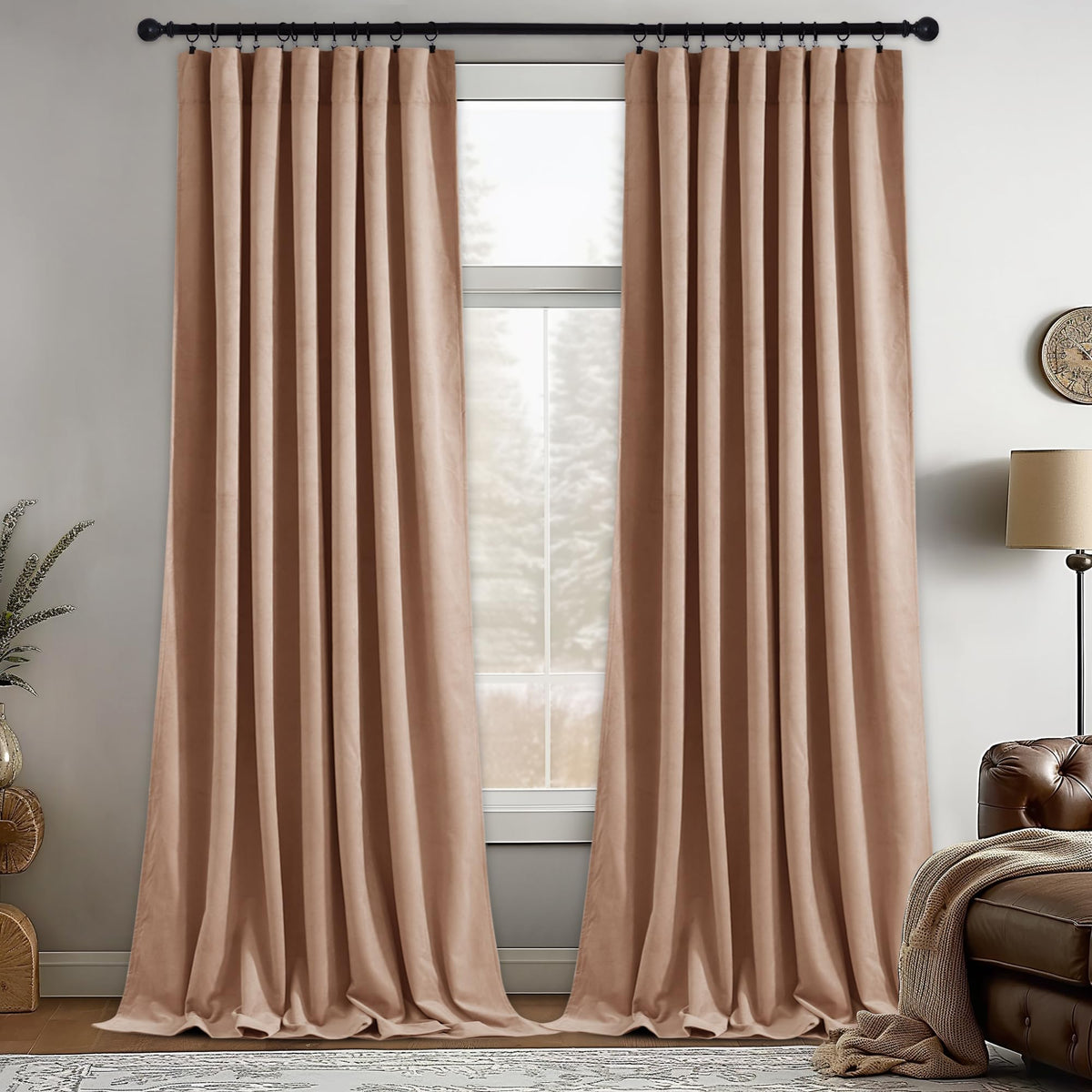 StangH Theater Red Velvet Curtains for Living Room Christmas Decor 2 Panels