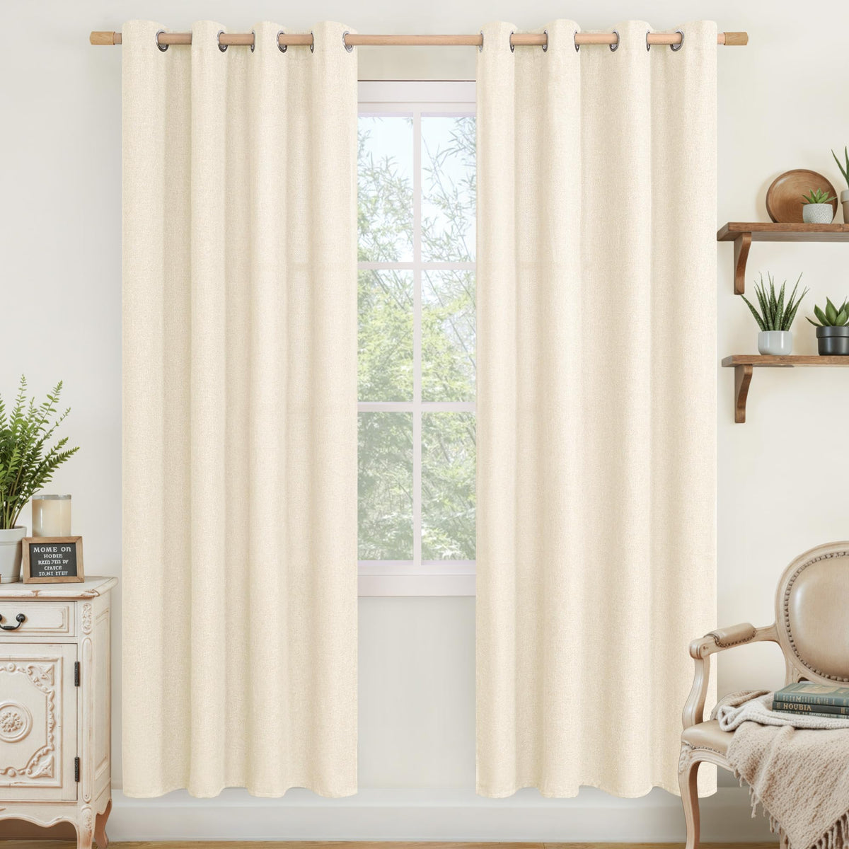 LAMIT 90 Inch Long Oatmeal Linen Curtains for Living Room 2 Panels