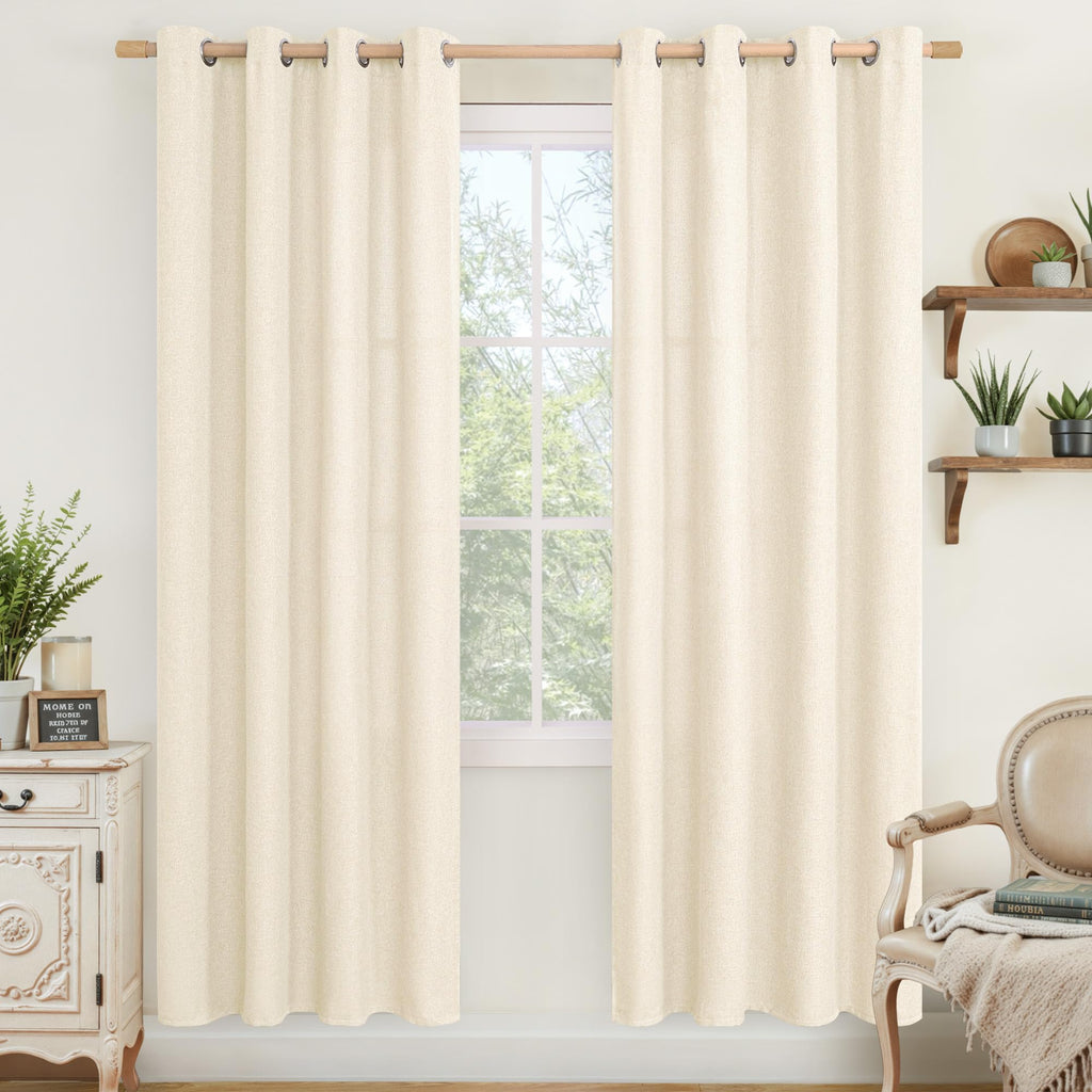 LAMIT 90 Inch Long Oatmeal Linen Curtains for Living Room 2 Panels