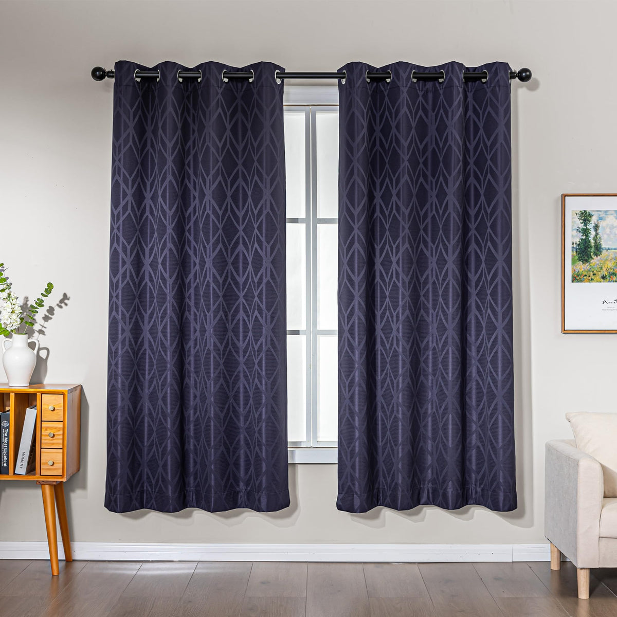 Amazon Basics Jacquard 2-Piece 100% Blackout Curtains, Living Room and Bedroom Drapes, Thermal Insulated Window Treatment, 52"x84", Beige