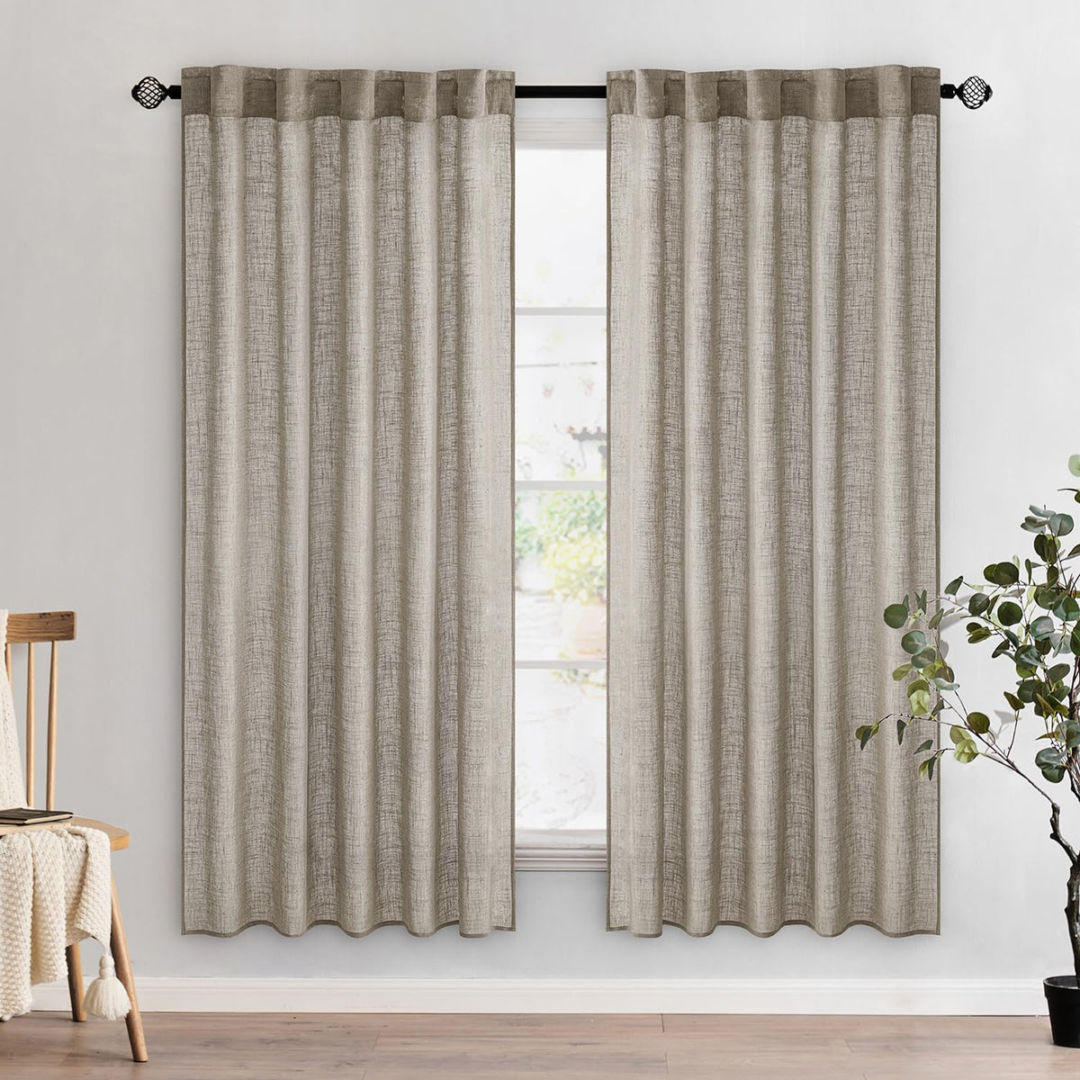 MIULEE Taupe Linen Curtains 52x84 Inch Length for Bedroom and Living Room