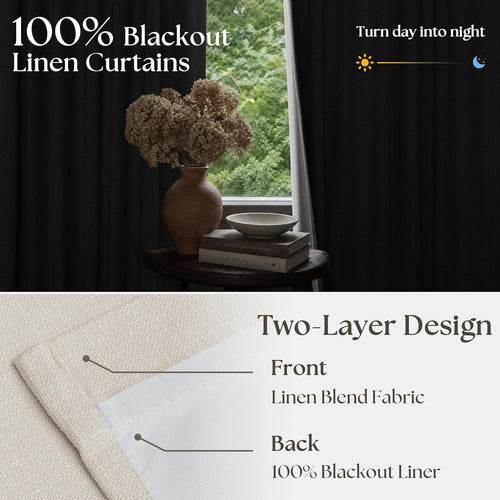 102 Inch Pinch Pleated Blackout Curtains for Bedroom 2 Panels Natural