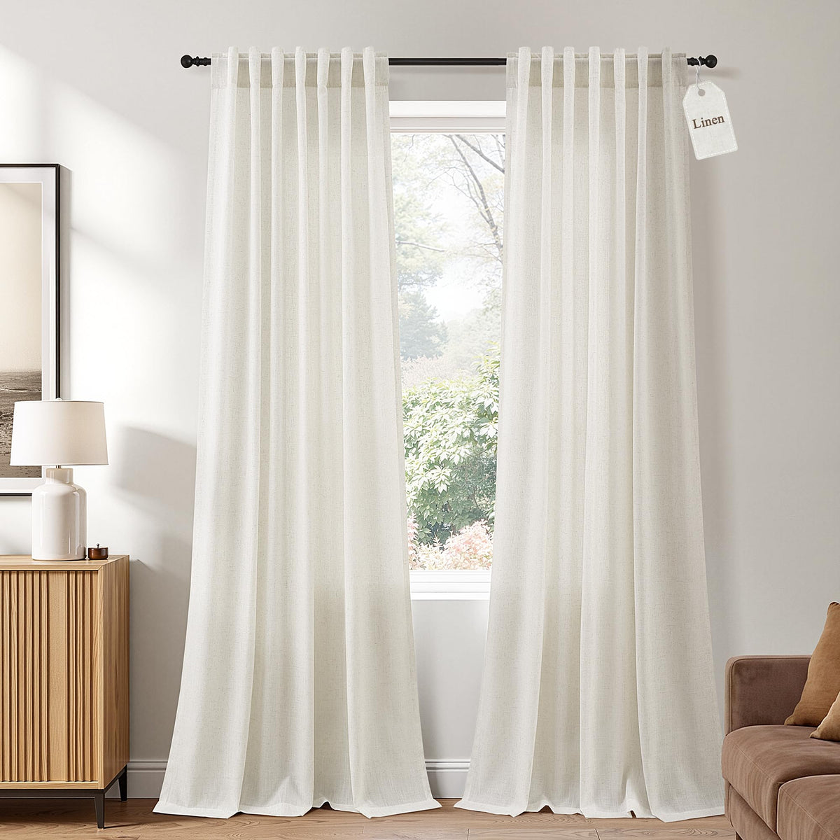 Naturoom Extra Long Linen Curtains 108 Inch 9ft for Living Room Cream Beige