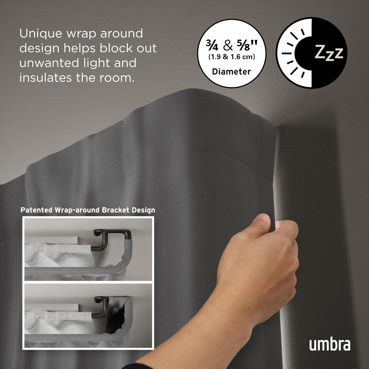 Umbra Twilight Double Curtain Rod, Wrap Around, 30 to 84 Inches, Black