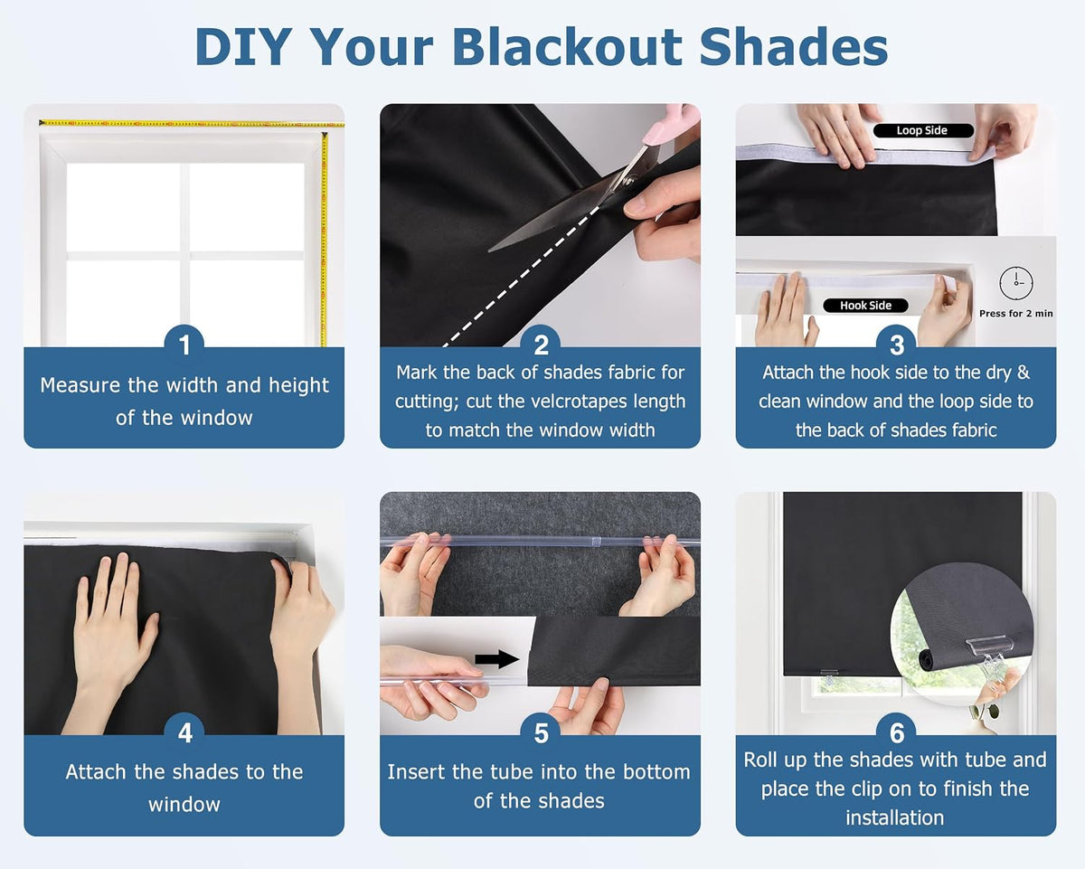 LazBlinds 100% Blackout Roller Shades, 36"x72", Black