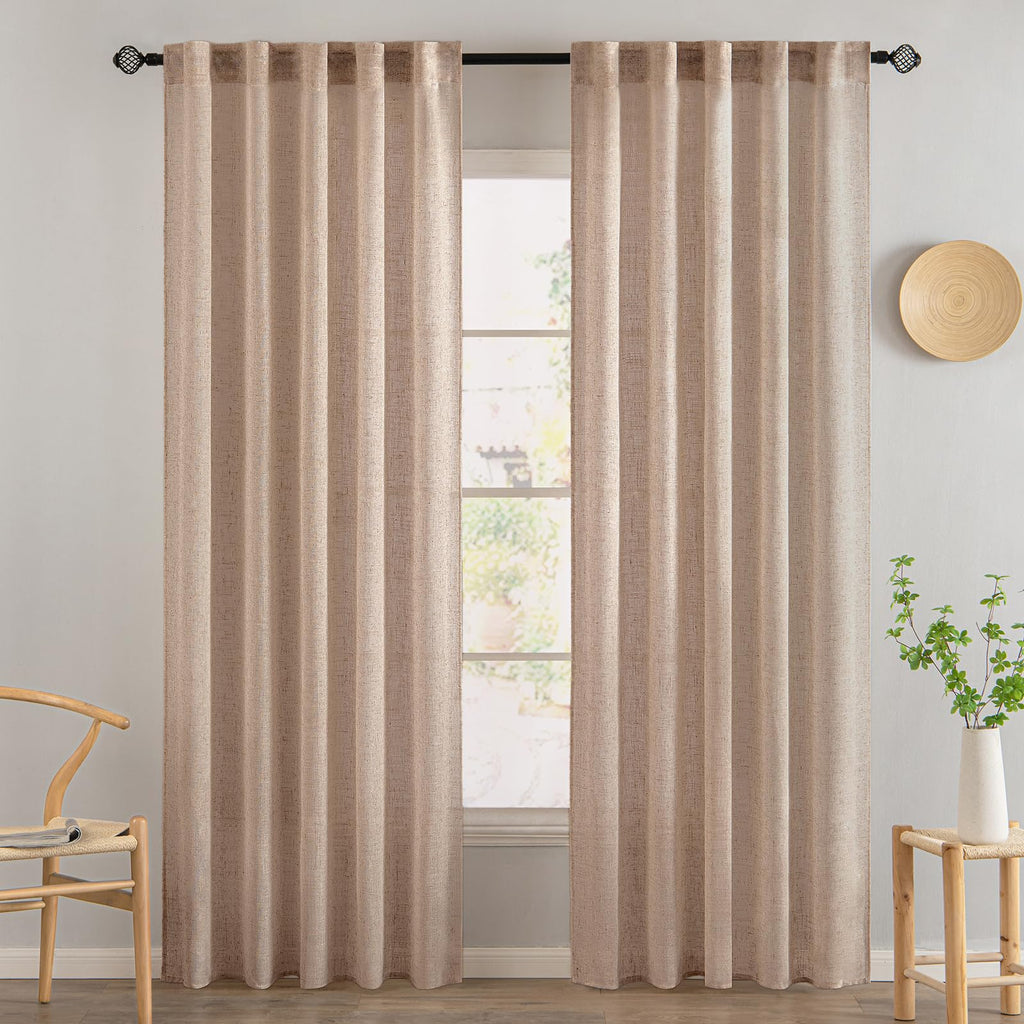 MIULEE Natural White Linen Curtains 52x96 Inch Long 2 Panels for Bedroom