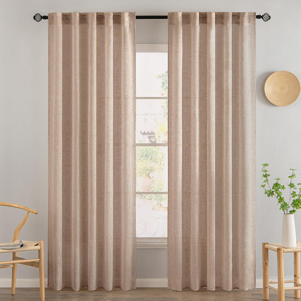 MIULEE Natural White Linen Curtains 52x96 Inch Long 2 Panels for Bedroom