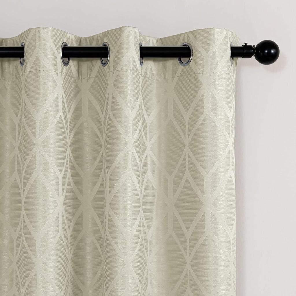 Amazon Basics Jacquard 2-Piece 100% Blackout Curtains, Living Room and Bedroom Drapes, Thermal Insulated Window Treatment, 52"x84", Beige