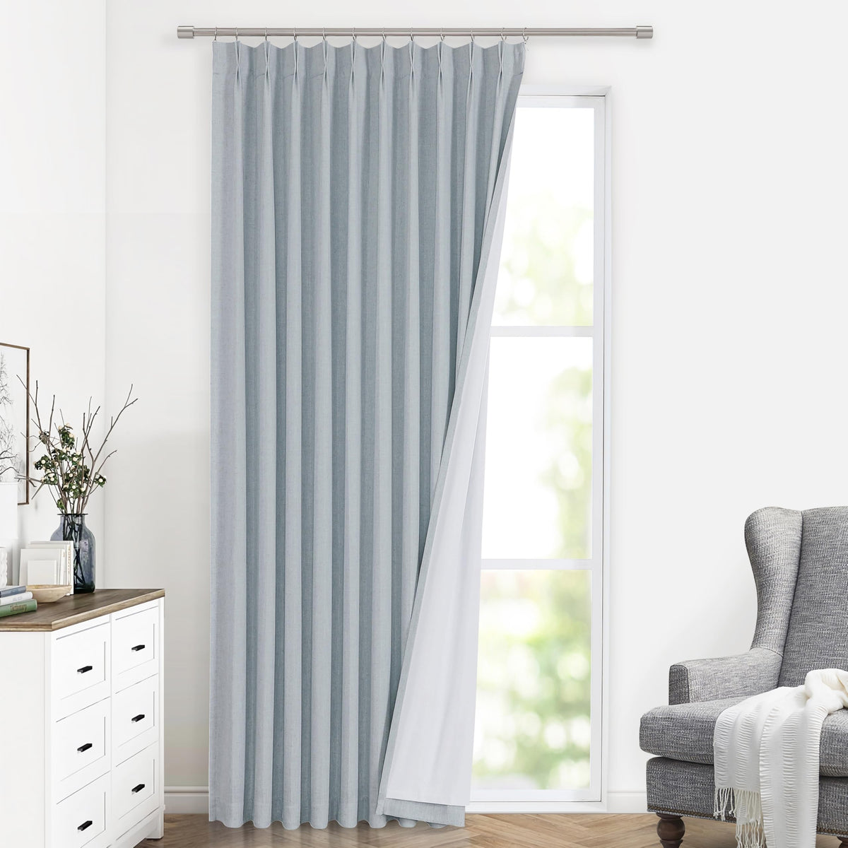 Vision Home Natural Pinch Pleated Full Blackout Curtains Linen Blended Room Darkening Window Curtains 108 inch for Living Room Bedroom Thermal Insulated Pinch Pleat Drapes with Hooks 40" Wx108 Lx2