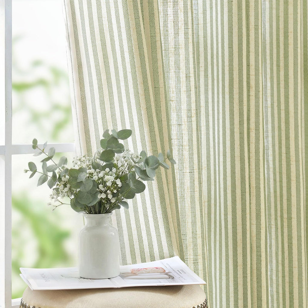 jinchan Linen Curtains 84 Inch Taupe Stripe on Linen Grommet 2 Panels