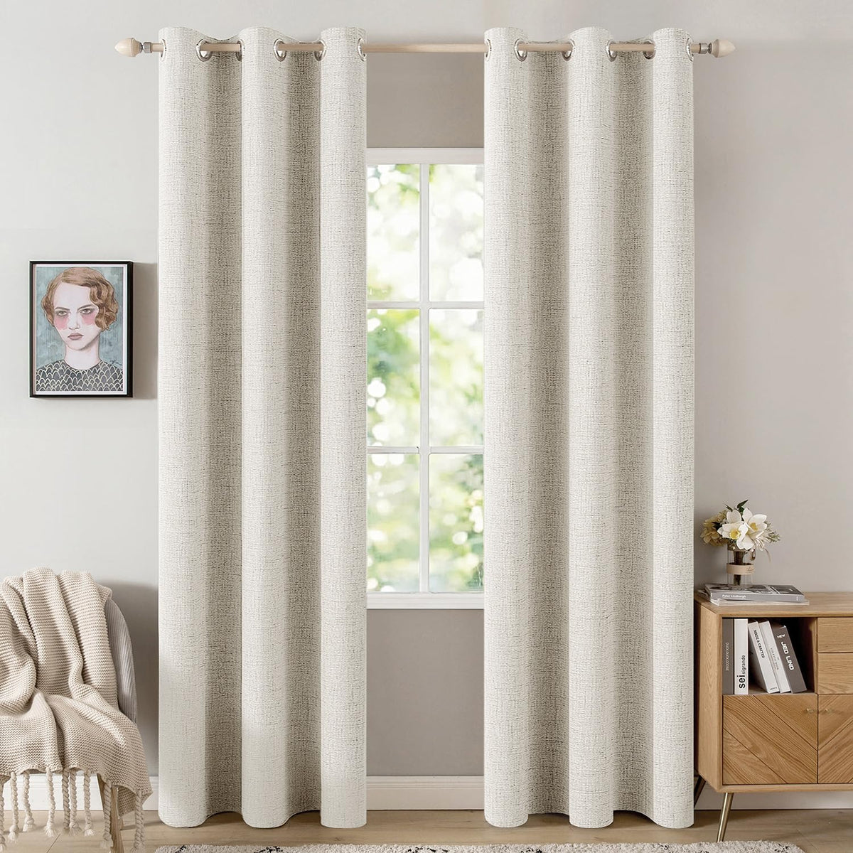 MIULEE 100% Blackout Linen Curtains for Bedroom 52x84 Inches Dusty Blue