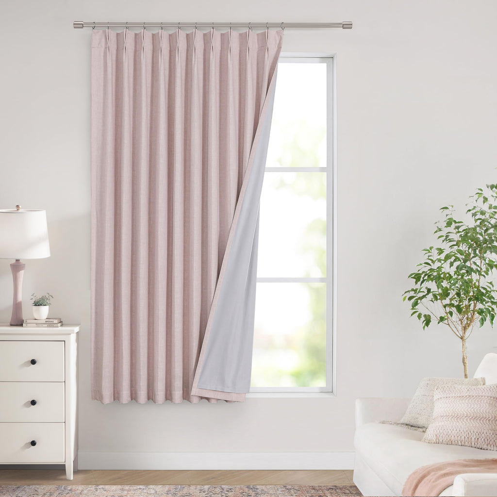 Vision Home Natural Pinch Pleated Full Blackout Curtains Linen Blended Room Darkening Window Curtains 108 inch for Living Room Bedroom Thermal Insulated Pinch Pleat Drapes with Hooks 40" Wx108 Lx2