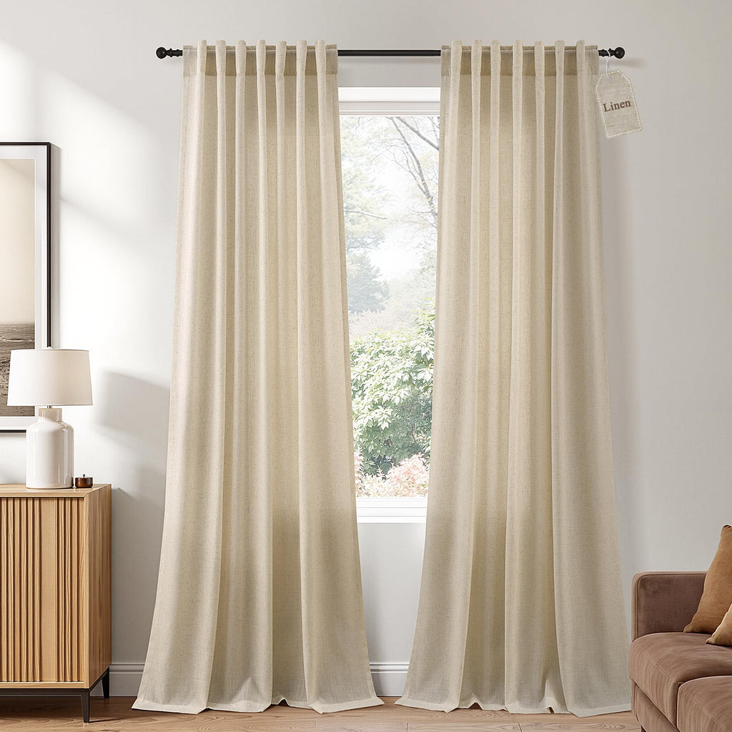 Naturoom Extra Long Linen Curtains 108 Inch 9ft for Living Room Cream Beige