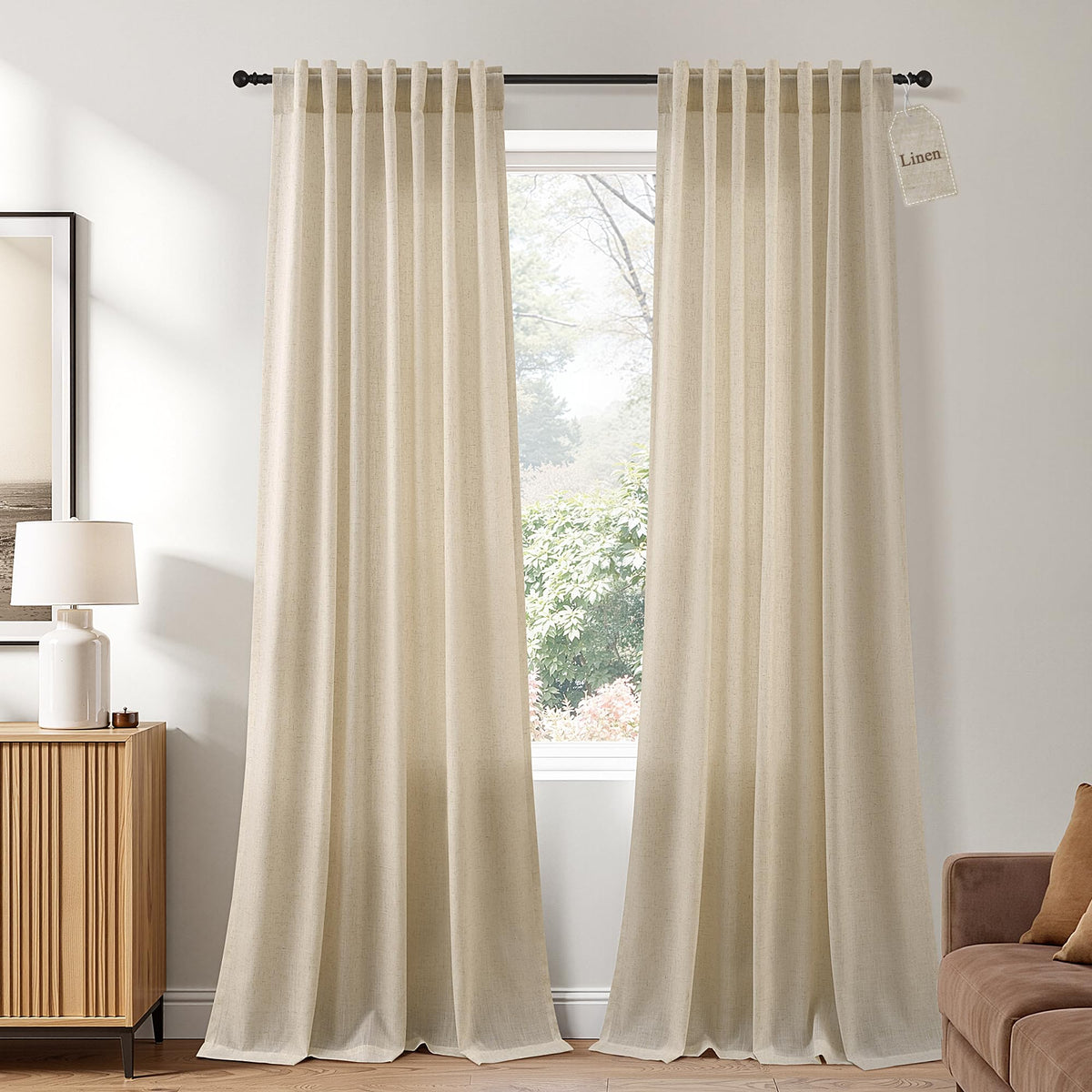Naturoom Extra Long Linen Curtains 108 Inch 9ft for Living Room Cream Beige