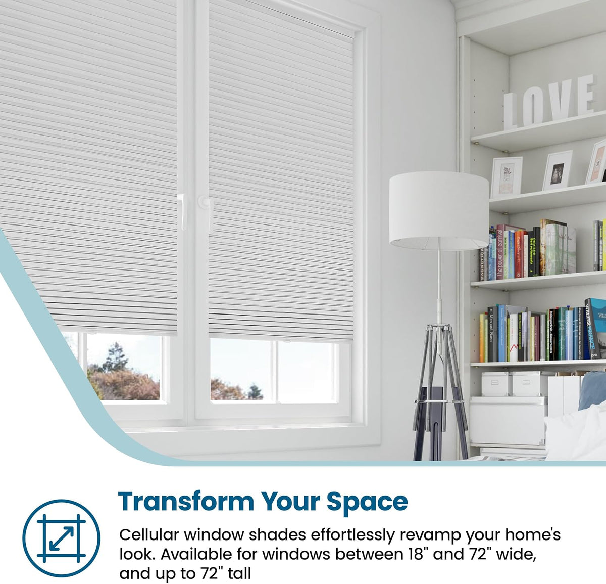 BlindsAvenue Cordless Cellular Shade, White, 30" W x 48" H