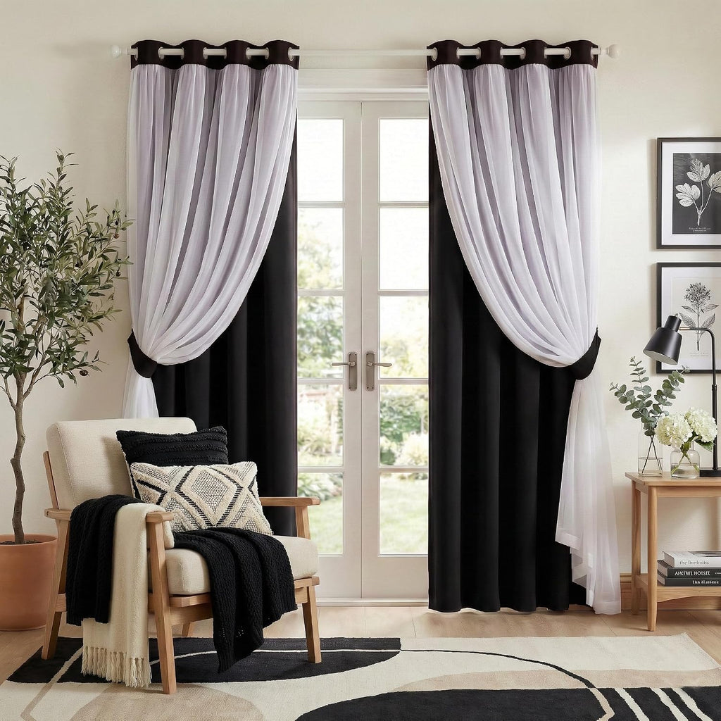 PONY DANCE Black Blackout Curtains for Bedroom, 52 W x 84 L, Set of 2