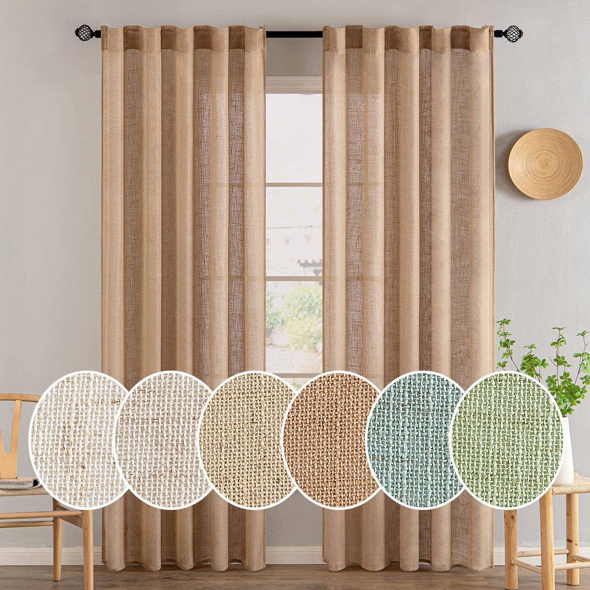MIULEE Natural White Linen Curtains 52x96 Inch Long 2 Panels for Bedroom