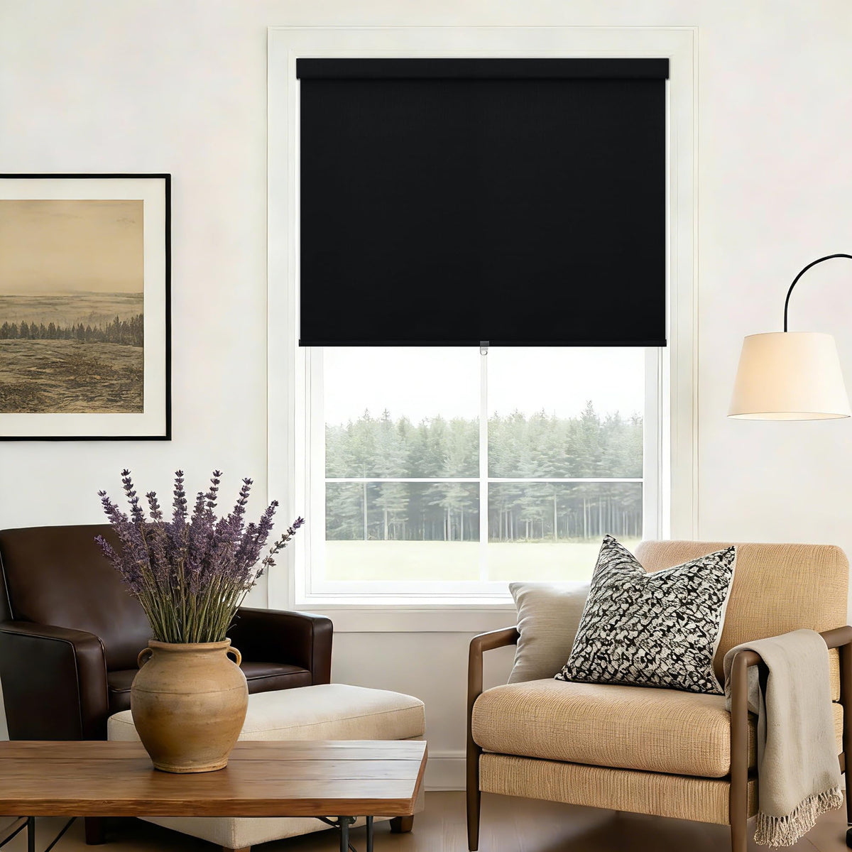 Blackout Roller Shades for Bedroom Window Cordless Free-Stop Blinds with Valance UV Protection 100% Black Out Linen Shades Blinds for Indoor Bathroom Windows Living Room Beige Oatmeal 34" W x 72" H