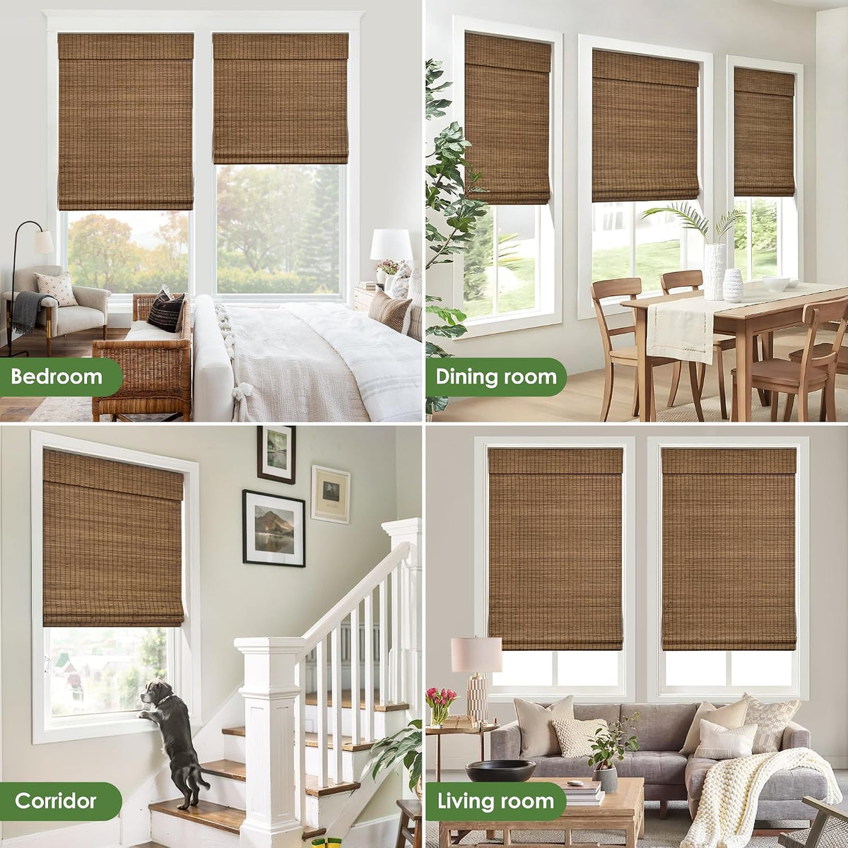 LazBlinds Cordless Bamboo Roman Shades, 34x64, Highfield Teak