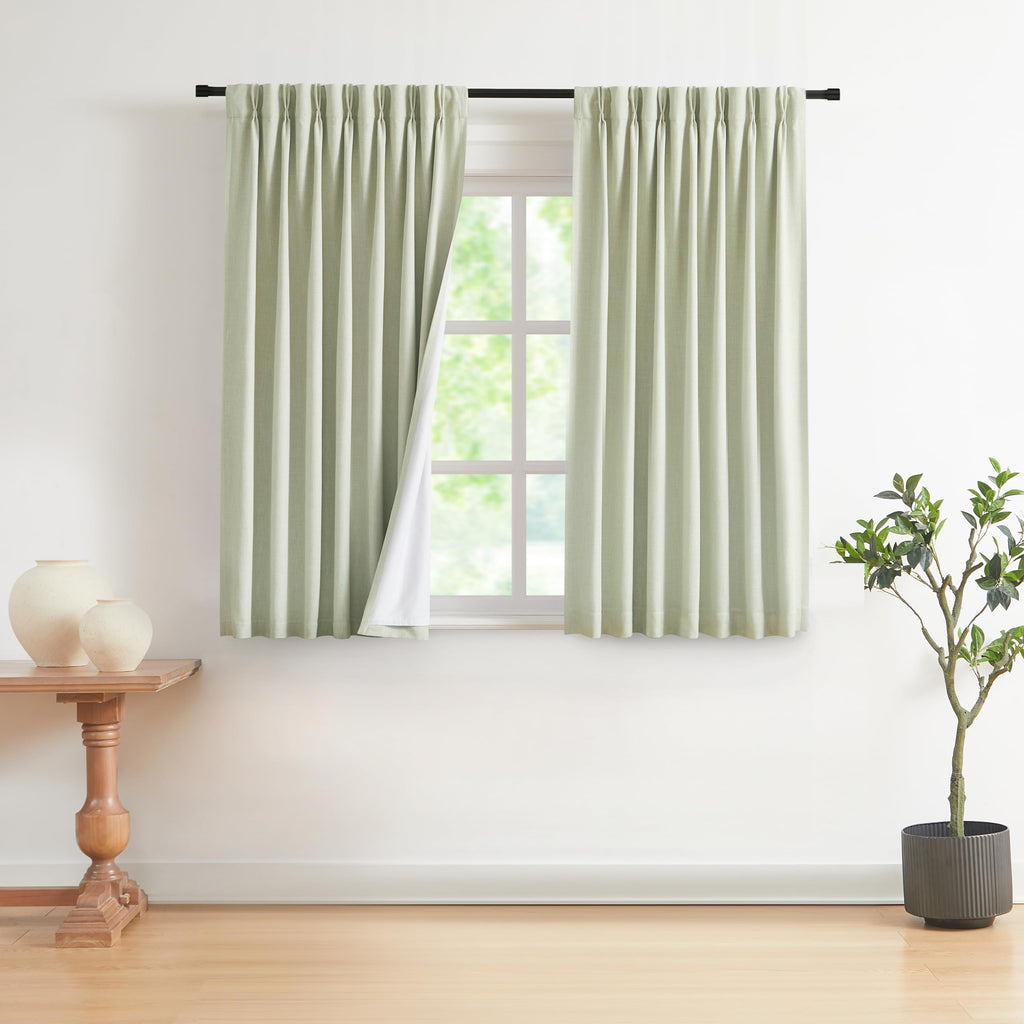 Vision Home Natural Pinch Pleated Full Blackout Curtains Linen Blended Room Darkening Window Curtains 108 inch for Living Room Bedroom Thermal Insulated Pinch Pleat Drapes with Hooks 40" Wx108 Lx2