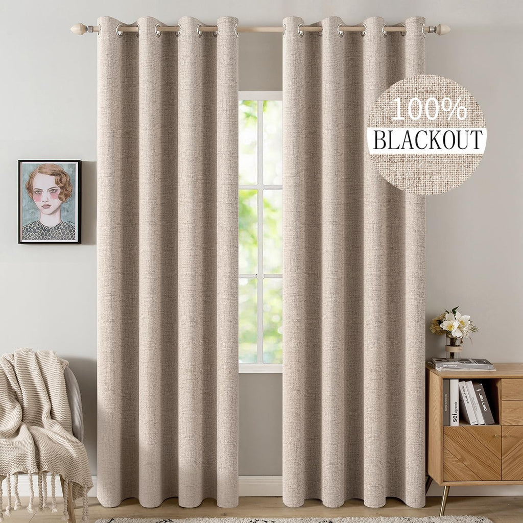 MIULEE 100% Blackout Linen Curtains for Bedroom 52x84 Inches Dusty Blue