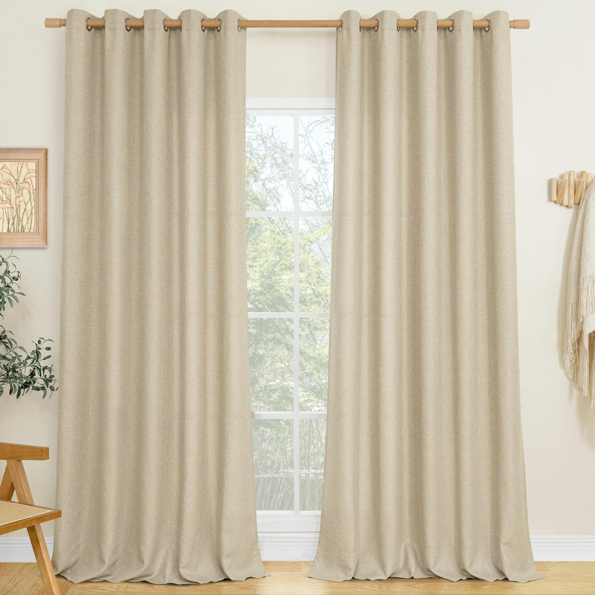 LAMIT 90 Inch Long Oatmeal Linen Curtains for Living Room 2 Panels