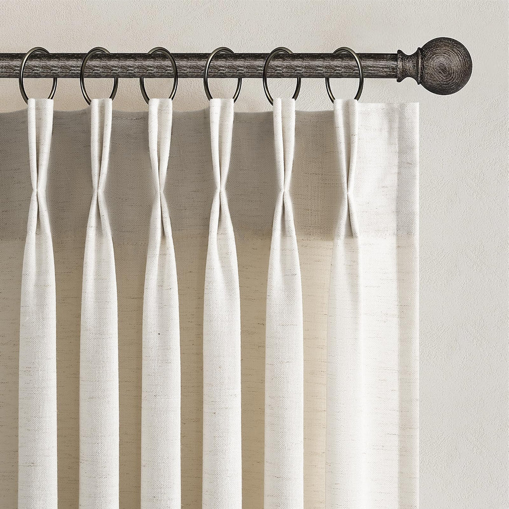 Topfinel Oatmeal Beige Pinch Pleated Curtains 84 Inches Long for Living Room 2 Panels Sets,Stone Washed Linen Earth Tone Decor Back Tab Boho Neutral Greige Earthy Sheer Curtain for Bedroom