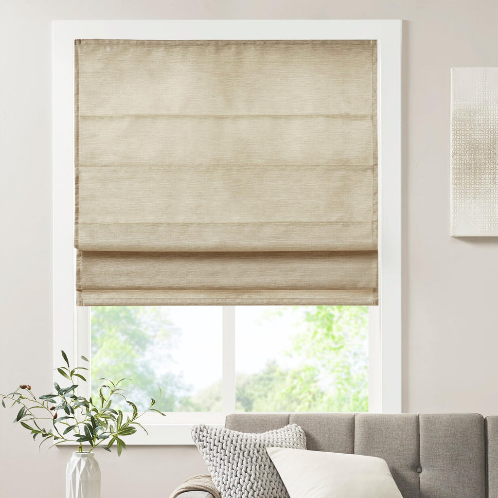 Madison Park Roman Shade, Room Darkening Blind Cordless, 33x64 Sheen Ivory