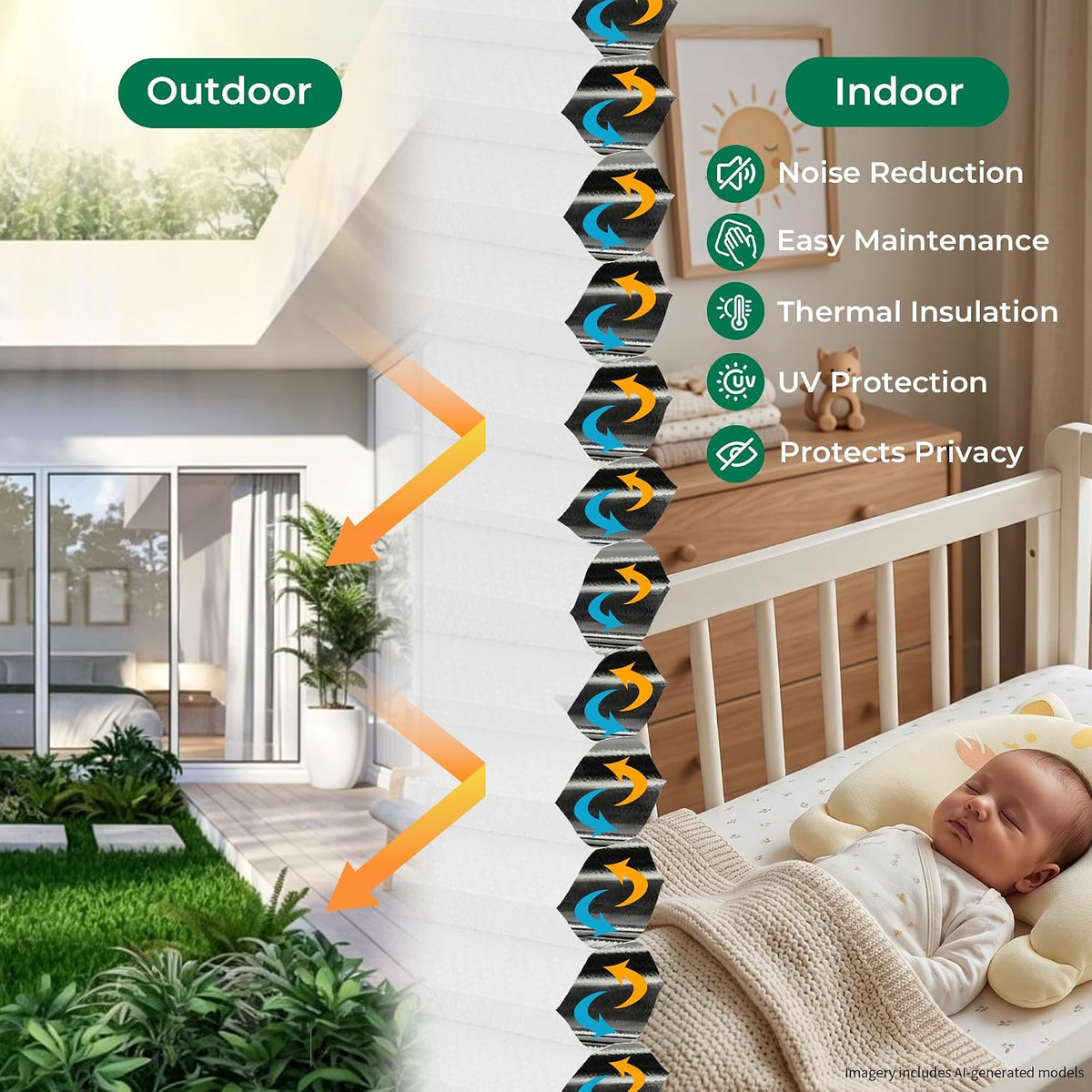Allesin Top Down Bottom Up Cordless Cellular Shades,Thermal Insulation Honeycomb Blinds for Indoor Windows,(Clear White,35"x64")