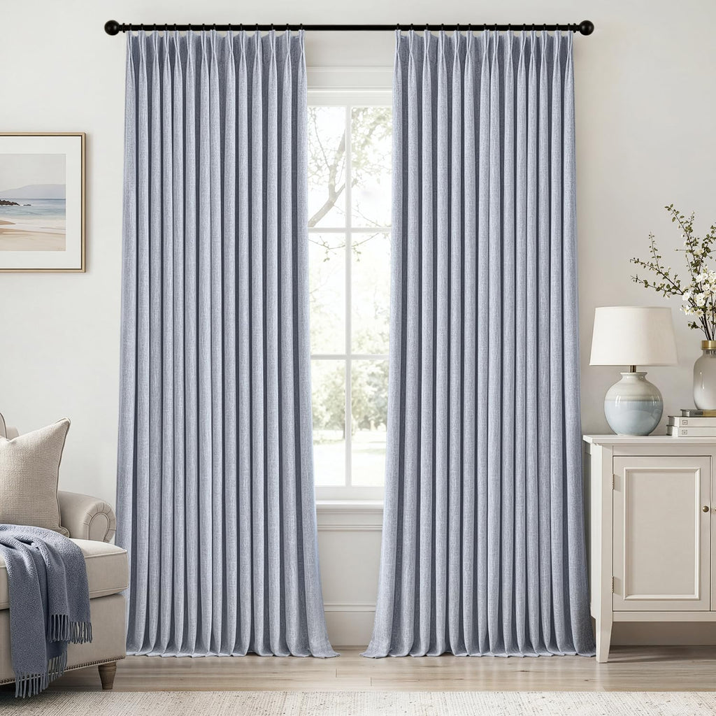 MIULEE Olive Green Pinch Pleated 100% Blackout Linen Curtains 40x108 Inches