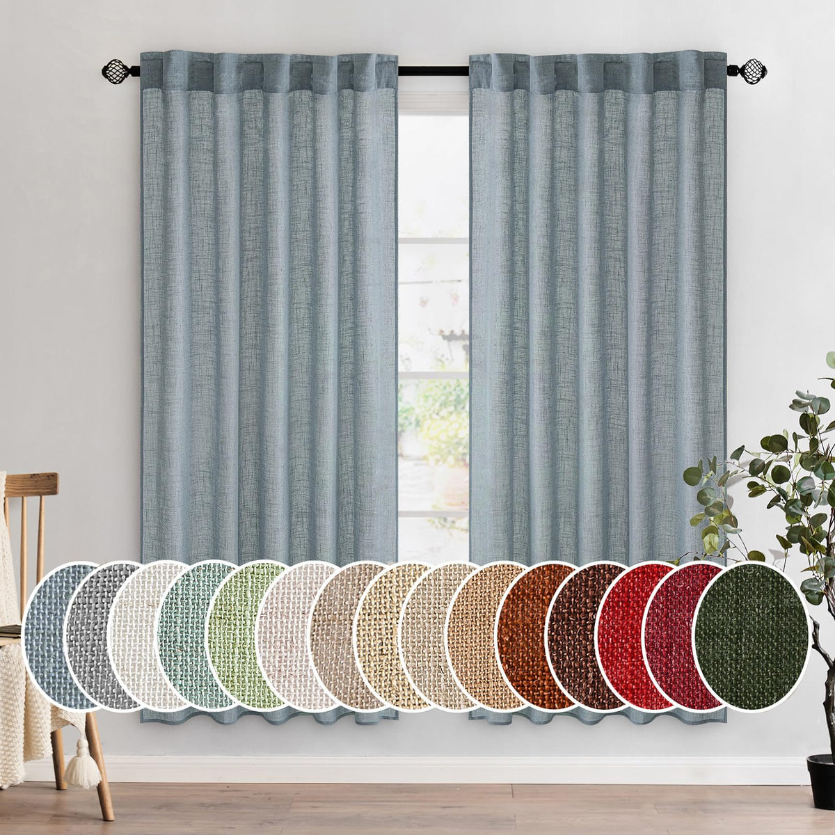 MIULEE Natural White Linen Curtains 52x96 Inch Long 2 Panels for Bedroom