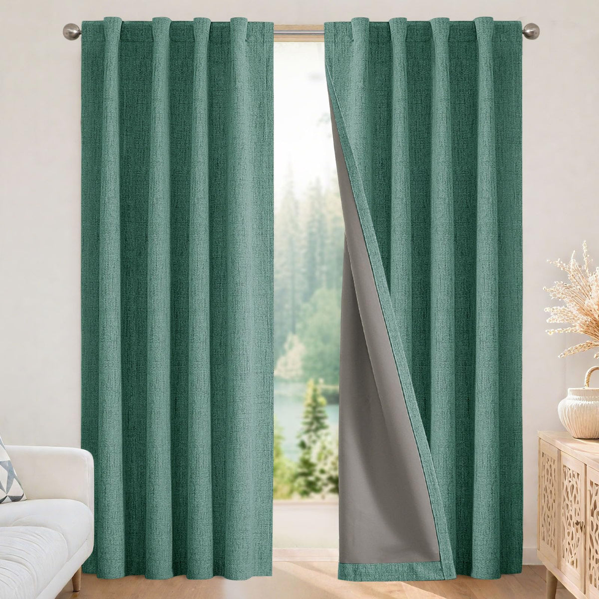 Joydeco Blackout Curtains for Bedroom - 84 Inch Long 100% Light Blocking 2 Panels Light Beige Drapes, Thermal Insulated Room Darkening Curtains, Linen Textured for Living Room, Rod Pocket & Back Tabs