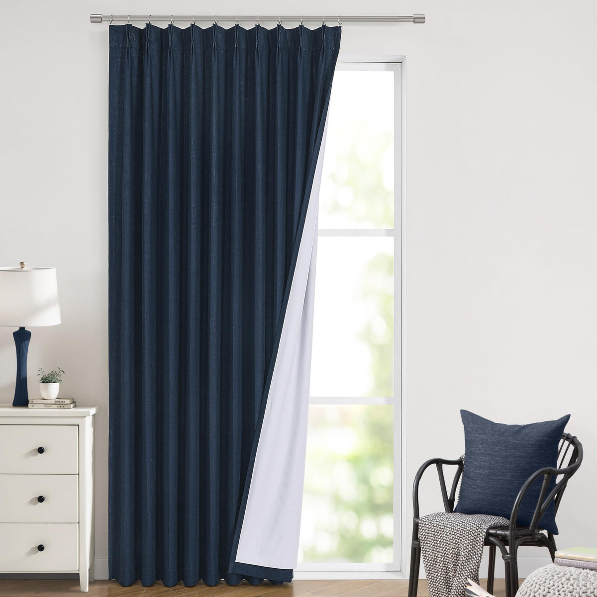 Vision Home Natural Pinch Pleated Full Blackout Curtains Linen Blended Room Darkening Window Curtains 108 inch for Living Room Bedroom Thermal Insulated Pinch Pleat Drapes with Hooks 40" Wx108 Lx2