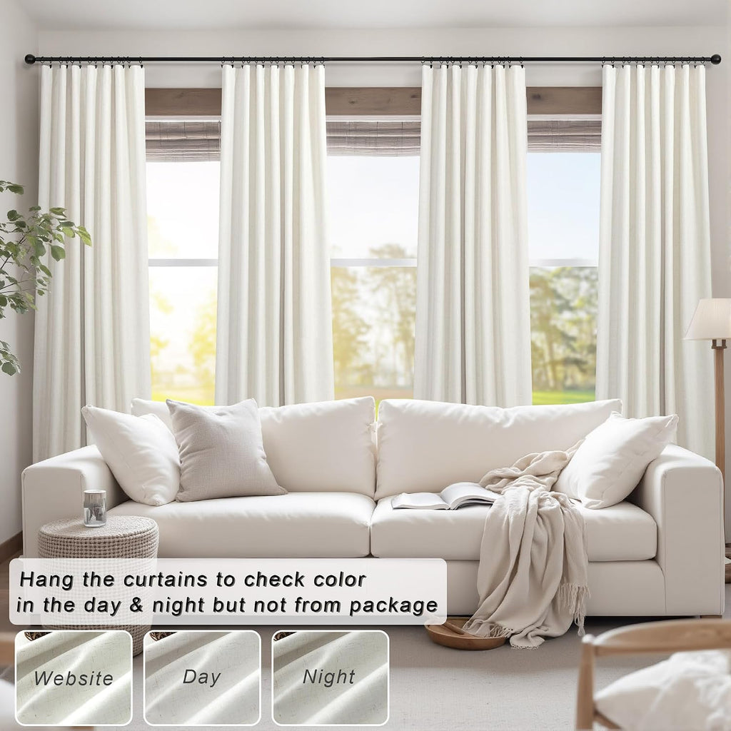 Natural Linen Back Tab Blackout Curtains & Drapes 96 Inch Long for Bedroom Livingroom Farmhouse Curtain 2 Panel Neutral Cute Black Out Room Darkening Thermal Insulated 8ft Pleated Window Curtain Cream